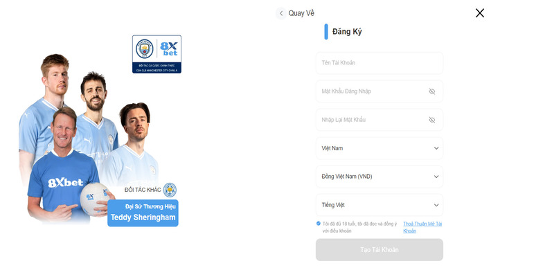 8XBET thu thập thông tin qua bước tạo tài khoản