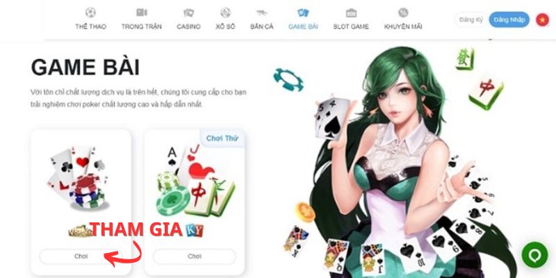 Click vào game bài 8XBET và chọn game yêu thích