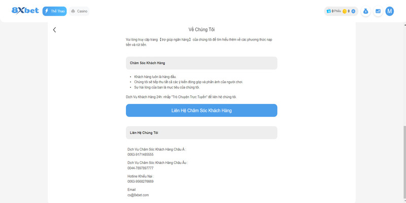 Liên hệ 8XBET trong trường hợp khẩn cấp